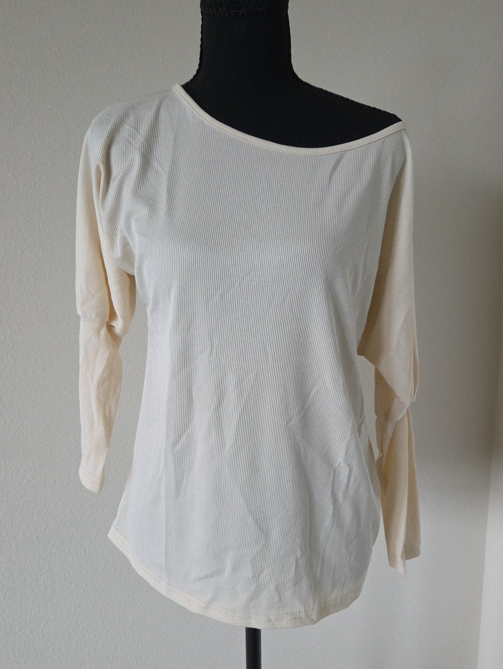 Women's Cream Lightweight Ribbed Long Sleeve Top And Pants Set